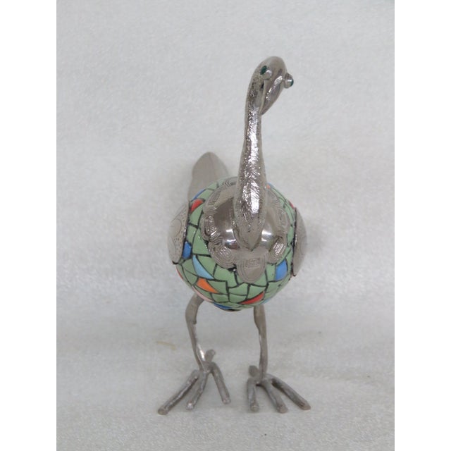 Silver Plate Mosaic Nacato Tall Guayasamin Ecuador Bird Porcelain Figurine 4620b For Sale - Image 4 of 10