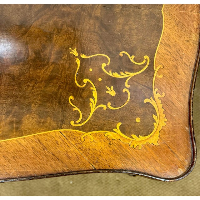 Italian Antique Italian Marquetry Inlay Two Tiered Bar Cart Tea Table For Sale - Image 3 of 6