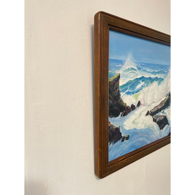 Mid 20th Century Mid 20th Century Vintage Framed Seascape Oil on Canvas Signed Ficaro For Sale - Image 5 of 6