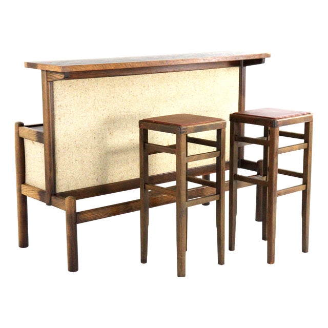 Vintage Bar with Stools, 1970s, Set of 3 For Sale