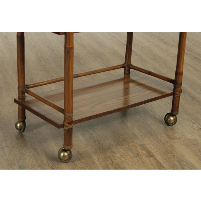 McGuire of Sanfrancisco Vintage Rattan Drop Leaf Bar Cart Server For Sale - Image 12 of 13