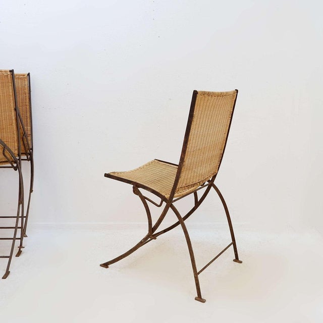 Wood Mid-Century French Folding Chairs in Wicker and Iron, 1960s, Set of 6 For Sale - Image 7 of 17