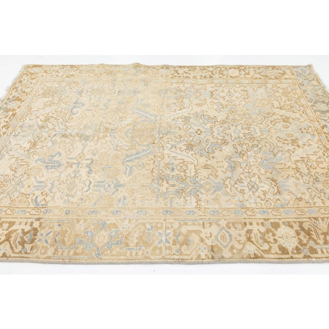 Vintage Hand-Knotted Oushak Wool Rug With Soft Blue Accent & Muted Neutral Tones For Sale In New York - Image 6 of 8