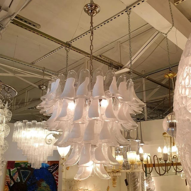 Mazzega Murano White Murano Glass Chandelier Mazzega Style 1980s For Sale - Image 4 of 11