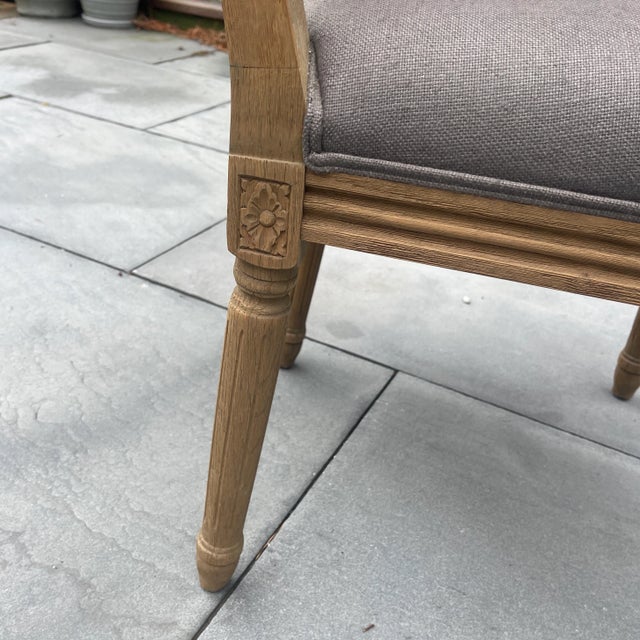 2010s Restoration Hardware Custom Louis XVI Dining Chairs – Set of 6, Belgian Linen, Weathered Oak For Sale - Image 5 of 11