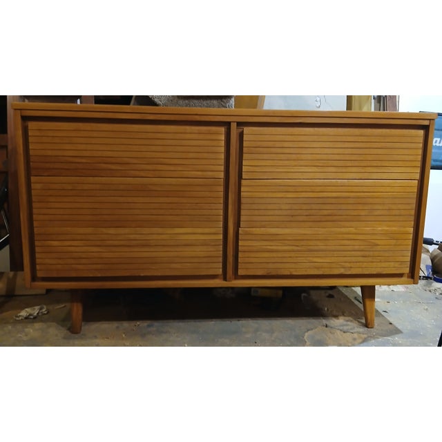 Mid-Century Modern Solid Elm Louvered 6-Drawer Dresser For Sale - Image 14 of 16