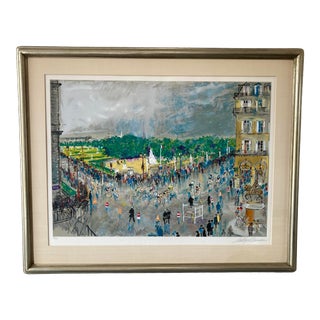 1980s "Tour De France" Abstract Cyclist and City Scene by LeRoy Neiman, Framed For Sale