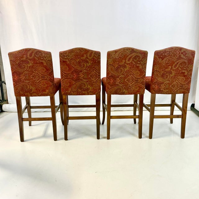 1980s Vintage Regency Empire Italian Boho Chic Upholstered Bar Stools - Set of 4. For Sale - Image 11 of 14