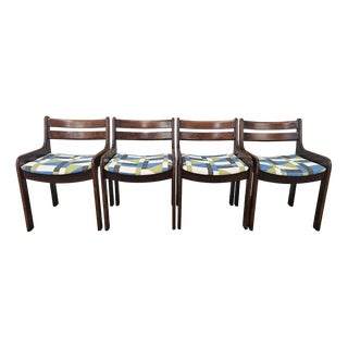 Vintage Beech and Fabric Dining Room Chairs, 1970s, Set of 4 For Sale