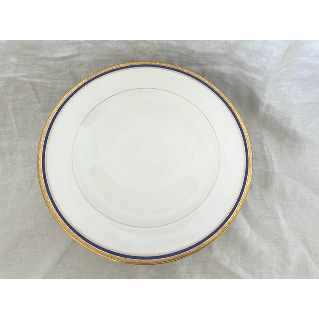 Set of 8 Gold & Blue Rim Dinner Plates by C. Ahrenfeldt For Sale In Palm Springs - Image 6 of 8