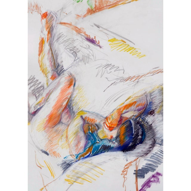 Expressionism Multicolor Abstracted Reclining Nude Figure Drawing by Stewart Goldman For Sale - Image 3 of 6