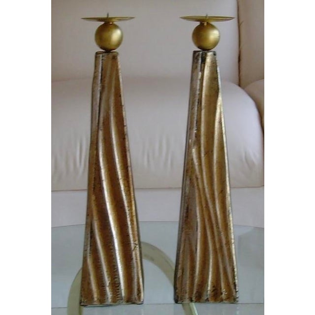 Tall Faux Wood Metallic Candle Holders - Set of 3 For Sale - Image 13 of 13