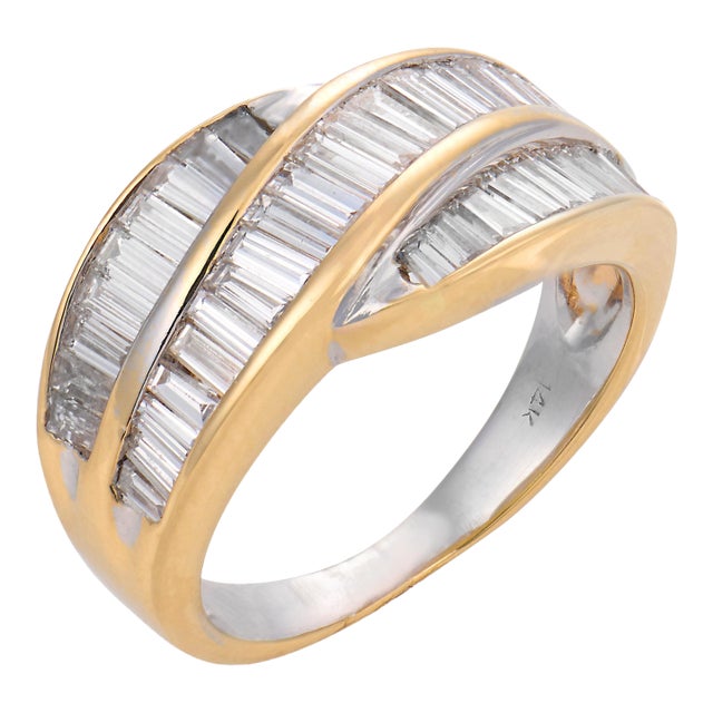 Vintage 2.10 Carat Diamond 14k Yellow Gold Band, Size 4.75 For Sale