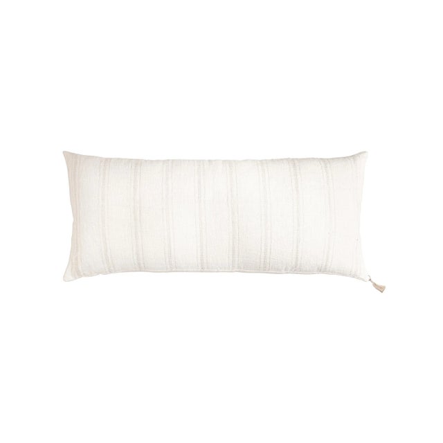White White So Soft Linen Pillow Cover With Natural Beige Stripes For Sale - Image 8 of 8