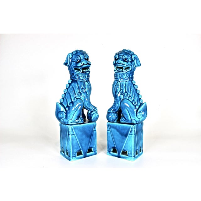 1960's Turquoise Glazed Ceramic Foo Dogs, Pair For Sale - Image 11 of 11