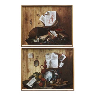 Trompe l'Oeil Still Lifes, 18th Century, Oil on Canvases, Set of 2 For Sale