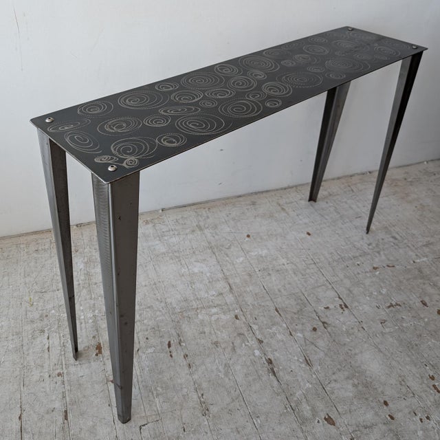 Vintage American Postmodern Steel Console Table with Spiral Squiggle Design, 1980s For Sale - Image 13 of 13
