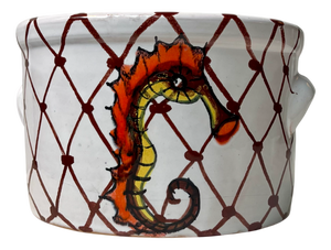 Italian Hand-Painted Ceramic Planter with Seahorse, 1960s