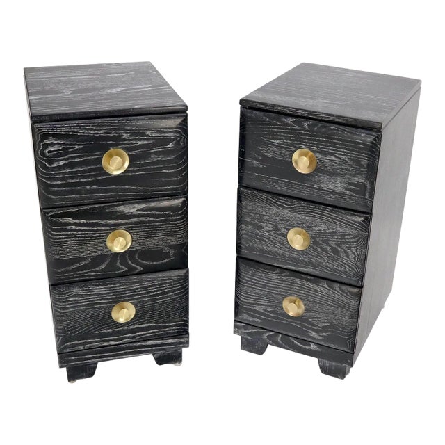 Pair of Three-Drawer Ceruised Oak Nightstands End Tables For Sale