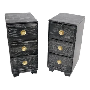 Pair of Three-Drawer Ceruised Oak Nightstands End Tables