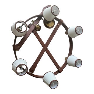 Ralph Lauren Leather Chandelier, Shades Included For Sale