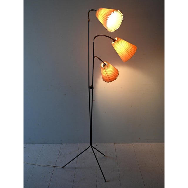 Scandinavian vintage lamp with metal frame and pleated fabric lampshades. The arms are adjustable. Scandinavian design...