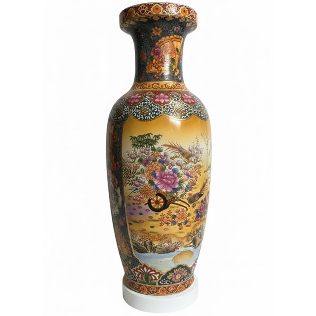 Vintage Chinese Satsuma-Style Moriage Porcelain Floor Vase, 24” For Sale In Greensboro - Image 6 of 11