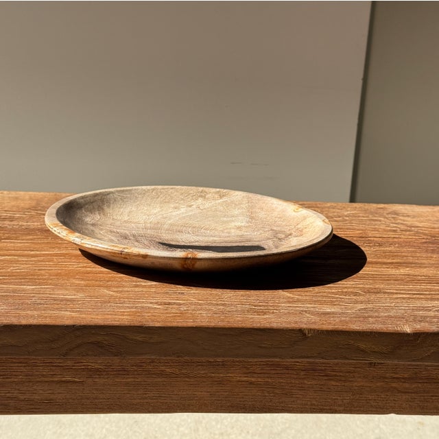 Brutalist Circular Bowl in Beige Petrified Wood with Black Spots, 1980s For Sale - Image 3 of 9