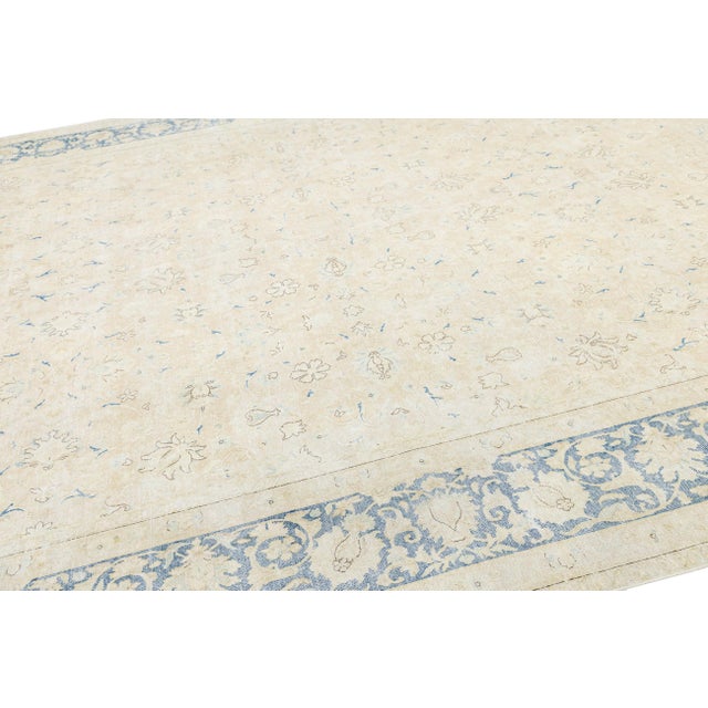 Antique Kerman Persian Wool Rug Neutral Blue and Ivory - Classic All-Over Floral For Sale - Image 10 of 11