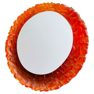 Large Mid-Century German Modern Oval Orange Acrylic Backlit Wall Mirror Light attributed to Hillebrand, 1970s For Sale