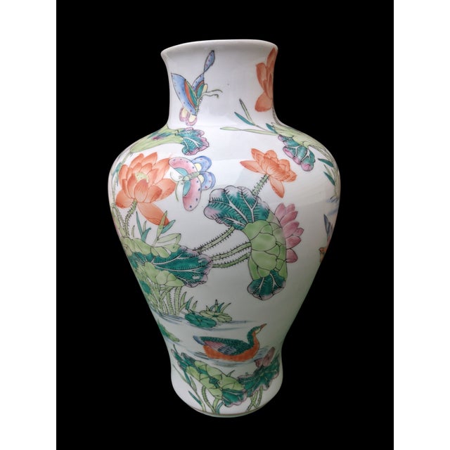 Early 20th Century Vintage Chinese Qianlong Mark Famille Verte Porcelain Baluster Vase For Sale - Image 5 of 15