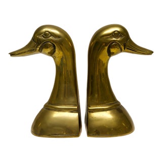 Late 20th Century Brass Duck Head Bookends a Pair For Sale