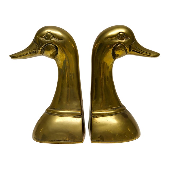 Late 20th Century Brass Duck Head Bookends a Pair For Sale