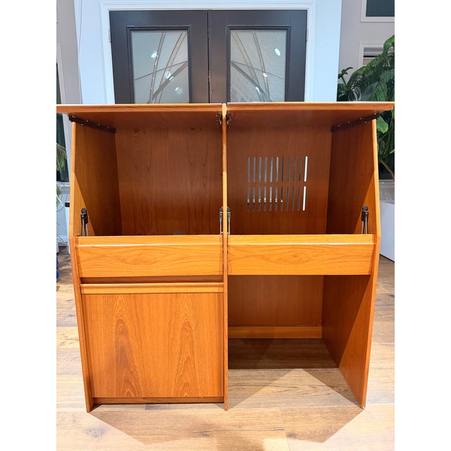 Mid-Century Modern Vintage Danish Modern Teak Drop-Front Cabinet / Desk Cabinet With Hettich Hardware For Sale - Image 3 of 17