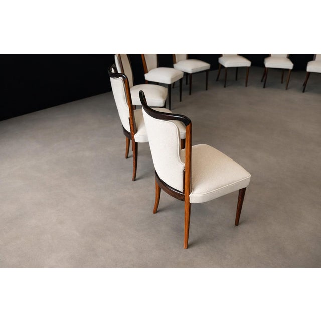 Mid-Century Modern Set of Eight Dining Chairs in Solid Rosewood & Upholstered Fabric by Giuseppe Scapinelli, Brazilian Modern, 1950s For Sale - Image 3 of 15
