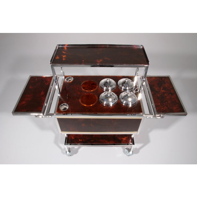 Italian Bar Car Trolley with Chrome and Faux Tortoise, 1960s For Sale - Image 4 of 15