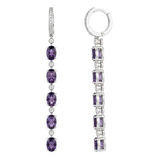 Amethyst Huggie Drop Earrings, Silver, Gold, Pair For Sale