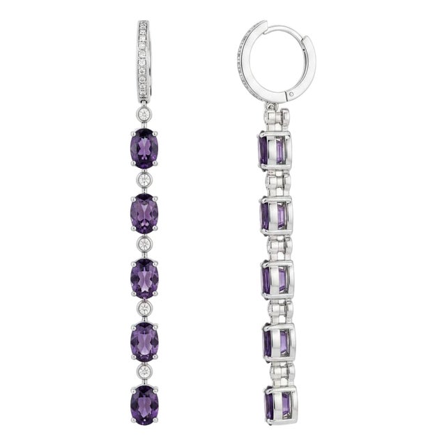 Amethyst Huggie Drop Earrings, Silver, Gold, Pair For Sale
