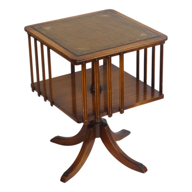 Victorian Revolving Bookcase with Leather, Antique Storage Cabinet For Sale