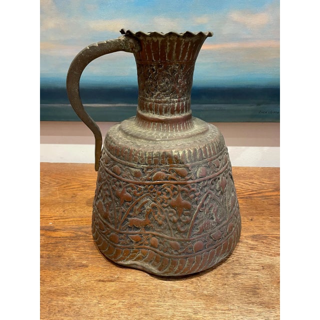 Early 20th Century Antique Hammered Turkish Copper Pitcher For Sale - Image 5 of 12