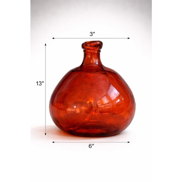 Vintage Spanish Amber Recycled Glass Demijohn Vase – Handcrafted Tangerine Art Glass Vessel For Sale - Image 4 of 7