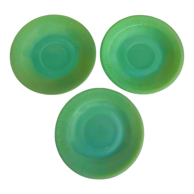 Vintage Fire King Jadeite Glass Saucer Plates - A Set of 3 For Sale