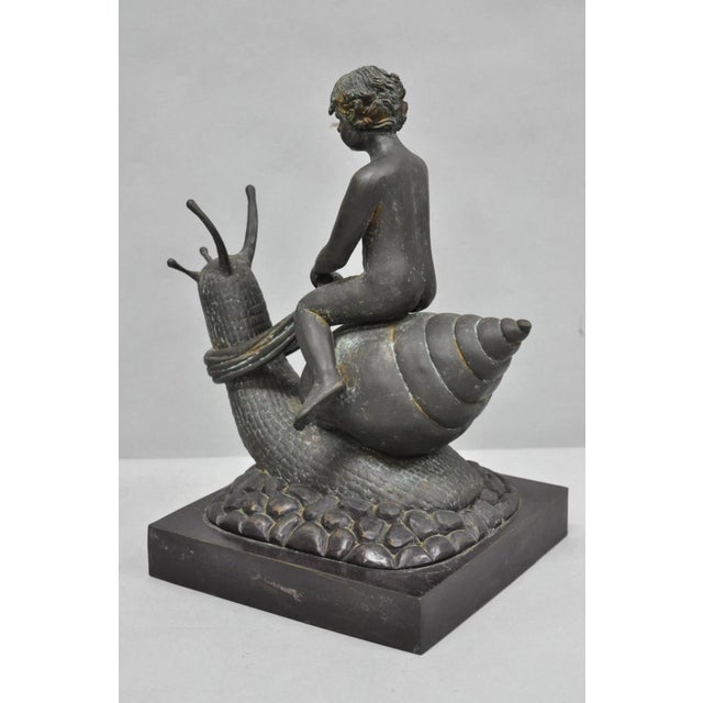 Vintage Mythical Bronze Cherub Riding Snail Sculpture Figure Attr to Maitland Smith For Sale - Image 14 of 18