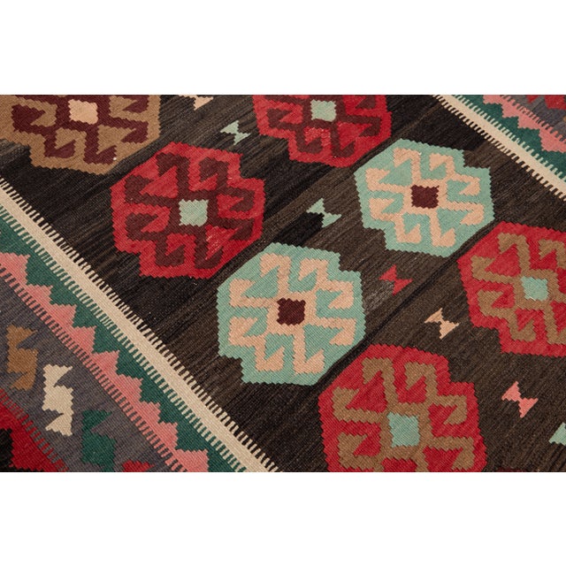 Textile Vintage Kilim Handmade Flatweave Multicolor Geometric Wool Runner 5' 2'' X 12' 7'' For Sale - Image 7 of 11
