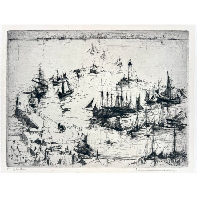 "Snug Harbor" Etching of a Romantic Harbor Scene 1928 by Armin Hansen For Sale - Image 4 of 7