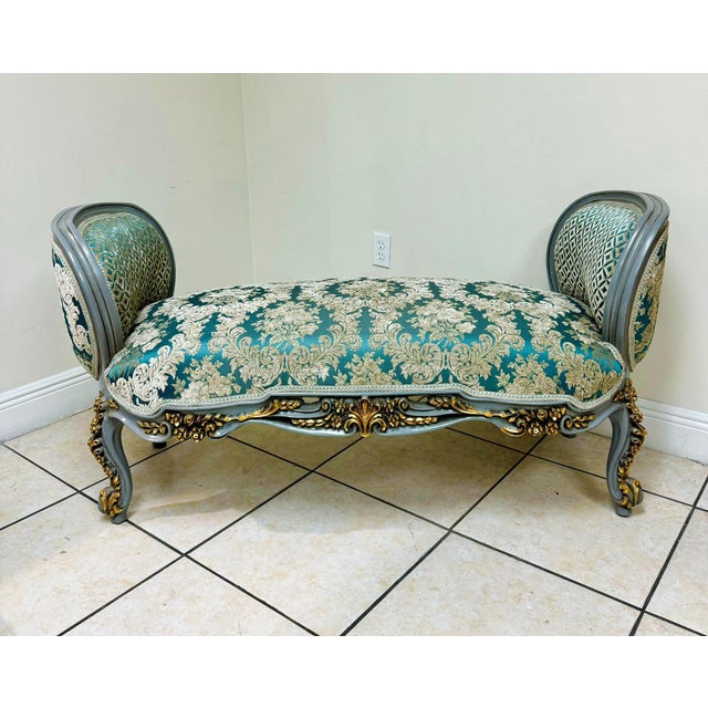 In love with this piece. Stunning lovely marquise/bench/settee. This is fully refinished in gold leaf and tufted in high...