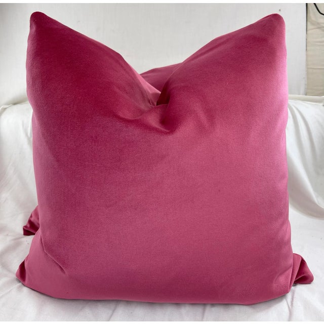 Bright Pink Cotton Velvet 22" Pillows-A Pair For Sale - Image 4 of 4