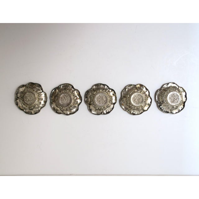 Italian Sterling Silver Flower Bowls, Organic Form, Buccellati Style, Set of 5 For Sale - Image 9 of 10