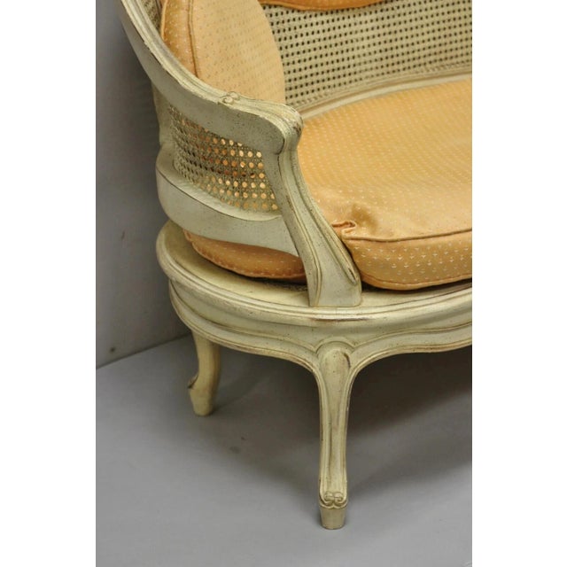 Mid 20th Century Vintage French Louis XV Victorian Style Small Cream Painted Settee Loveseat Sofa For Sale In Philadelphia - Image 6 of 12