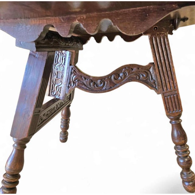 Brown Antique Carved Tripod Folding Table in Oak, Netherlands, 1880s For Sale - Image 8 of 14